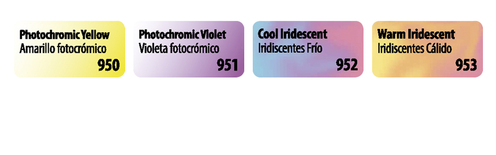 Photochromic YellowAmarillo fotocrómicoPhotochromic VioletVioleta fotocrómicoCool IridescentIridiscentes FríoWarm IridescentIridiscentes Cálido950951952953
